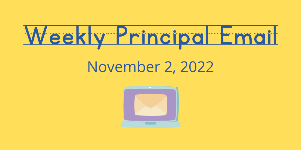 Weekly Principal Email with the date. Computer with small envelope representing email.